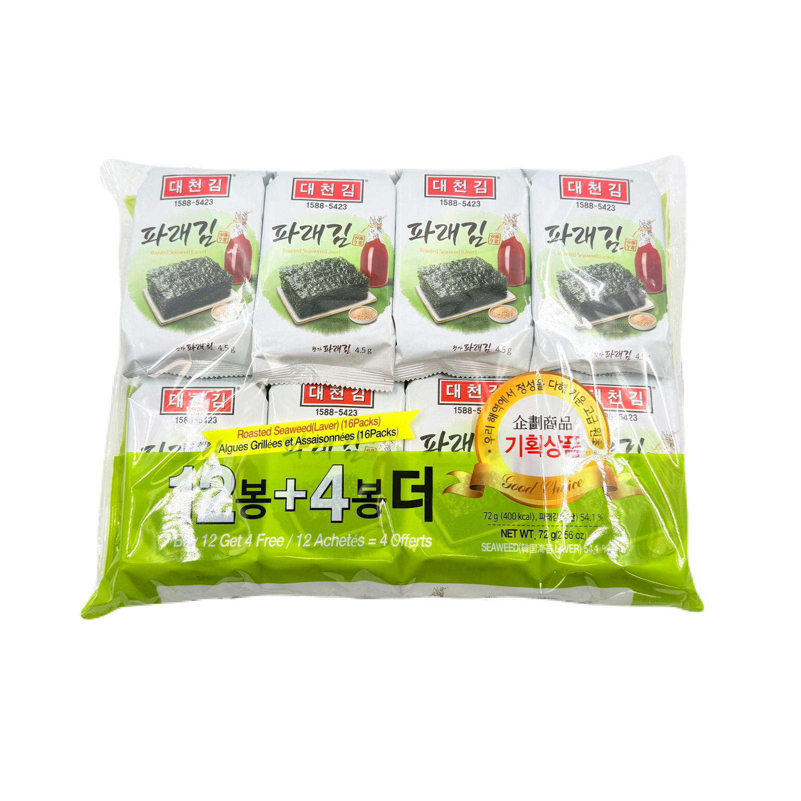 SEAWEED PARAE SNACK (4.5G*16봉) * 8 대천김 파래 도시락 김